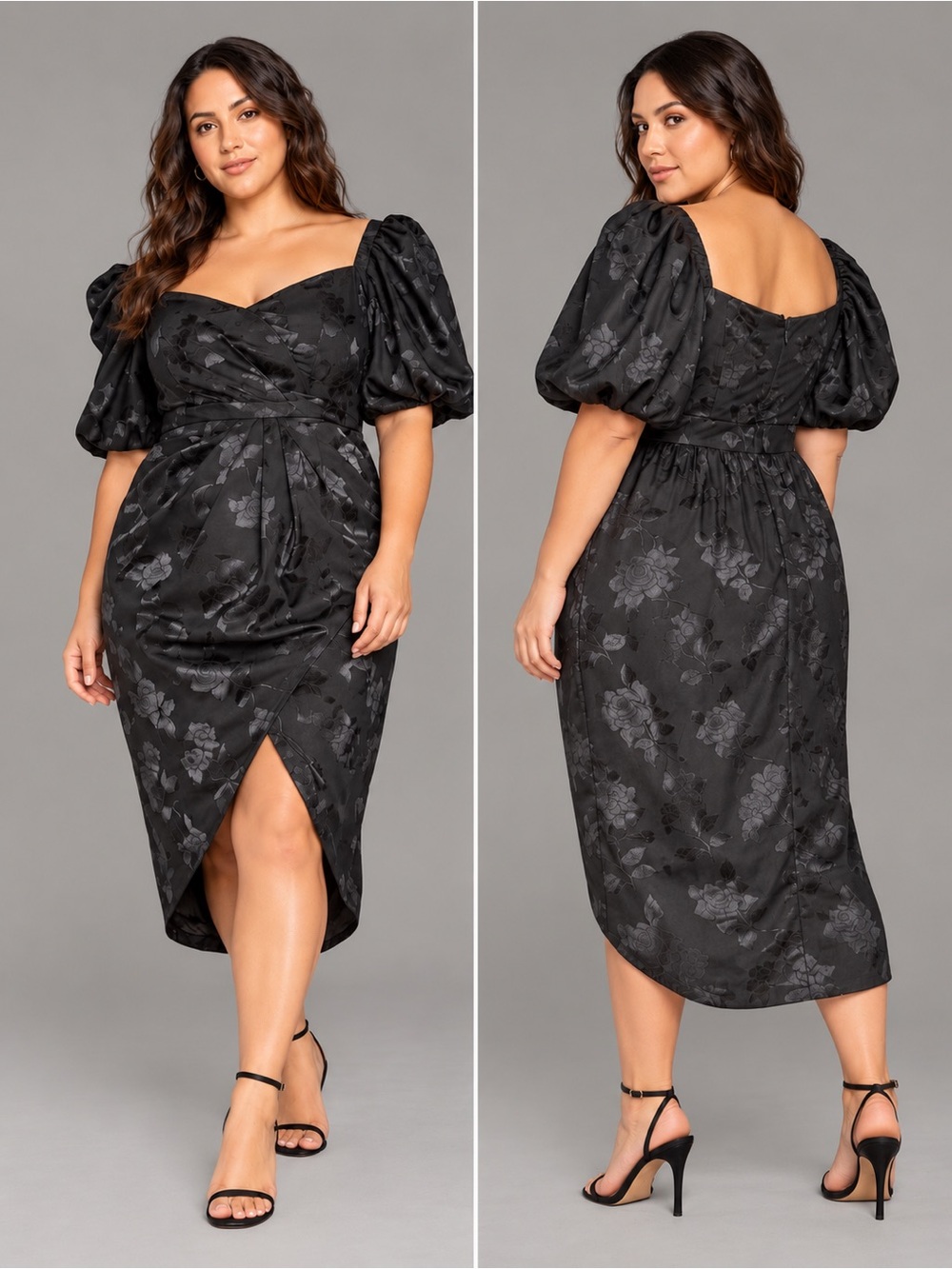 City Chic Lady Jacquard Puff Sleeve Midi Dress Black Gala Glam Womens 14W NEW